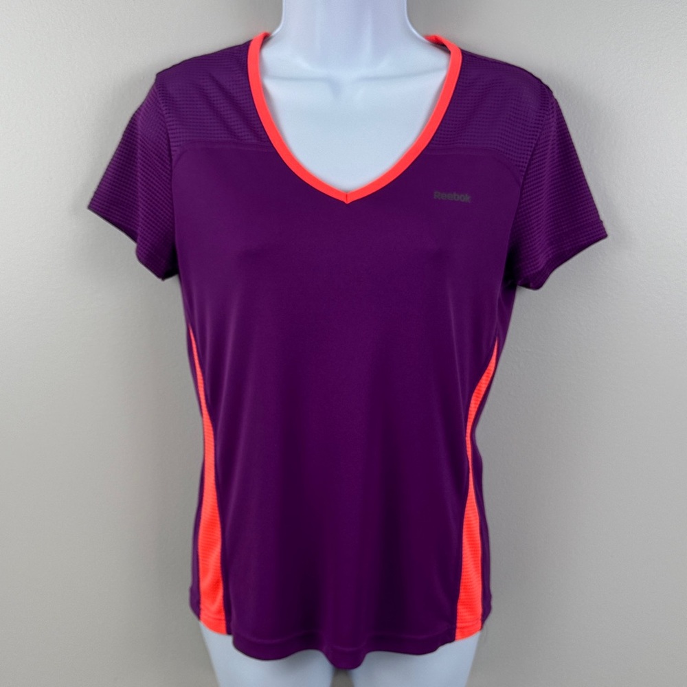 Reebok Women's V-Neck Top in Purple and Orange - S